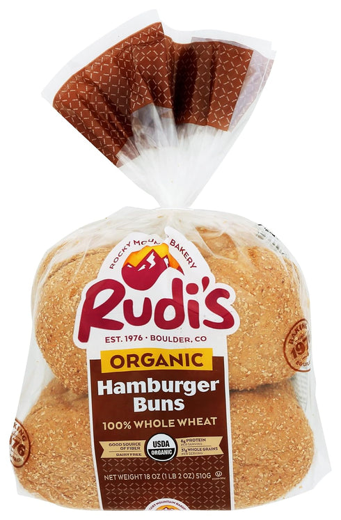 Rudis Rudi's Organic Wheat Hamburger Buns, 8 Count (Frozen)