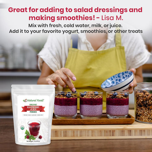 1 lb Z Natural Foods Organic Red Raspberry Juice Powder - Antioxidant-Rich Superfood - Powdered Raspberries for Baking
