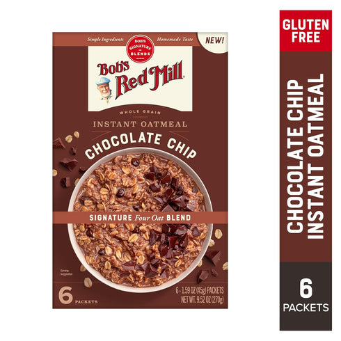 Packets, (1 Box/6 Packets Bob's Red Mill Instant Oatmeal Chocolate Chip per Box), Non-GMO, Gluten Free, Whole Grain
