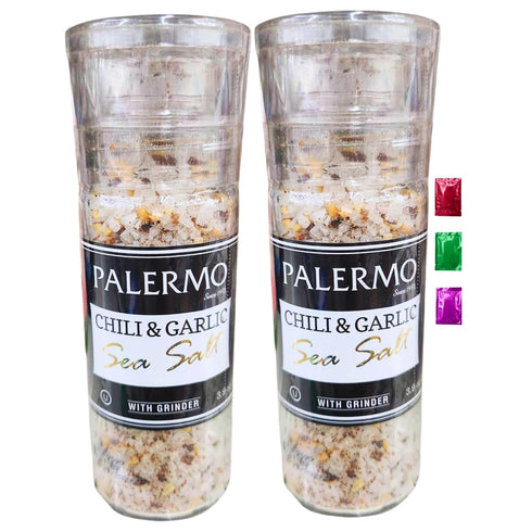 The Become your own BOSS Academy Palermo Chili & Garlic Sea Salt Seasoning with Grinder 3.9 Oz Bottle,