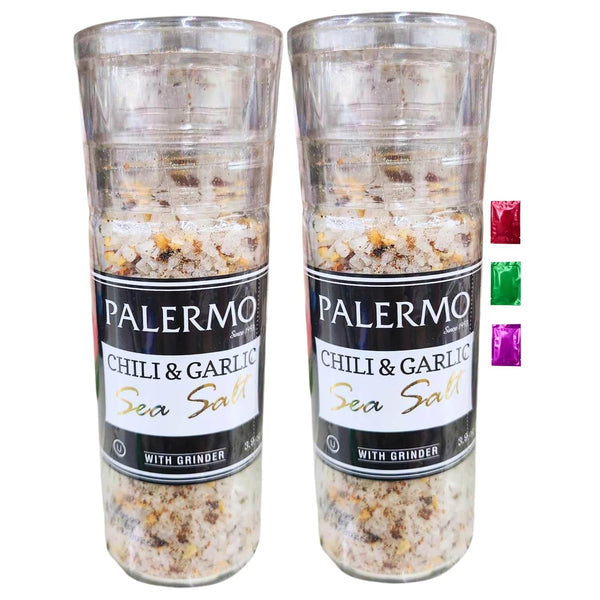 The Become your own BOSS Academy Palermo Chili & Garlic Sea Salt Seasoning with Grinder 3.9 Oz Bottle,