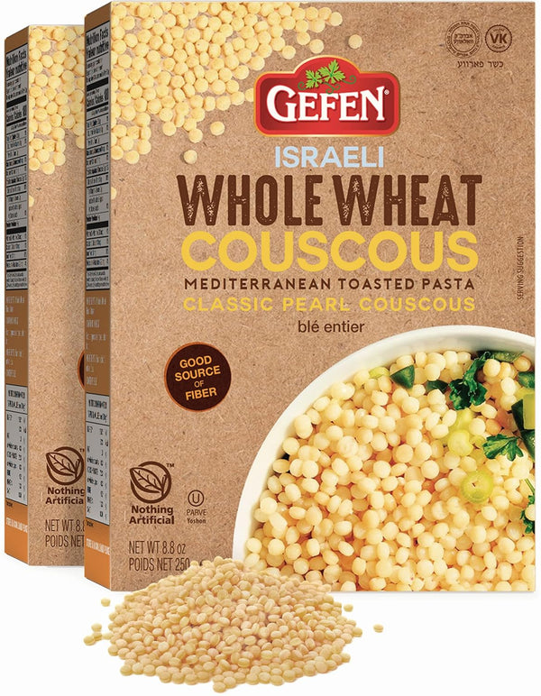 Gefen Whole Wheat Israeli Pearl Couscous, 8.8oz (2 Pack) Mediterranean Toasted Pasta