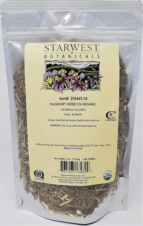 Starwest Botanicals Organic Mugwort Herb Cut & Sifted, 4 Ounces