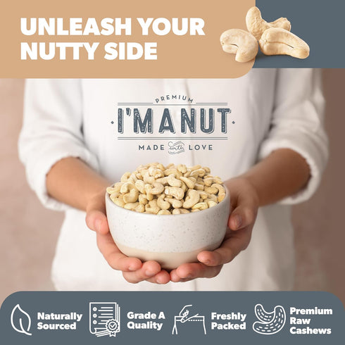 32oz (2 lbs.) Premium Raw Cashews Non-GMO, No Additives Batch Tested Gluten & Peanut Free, Resealable Pouch