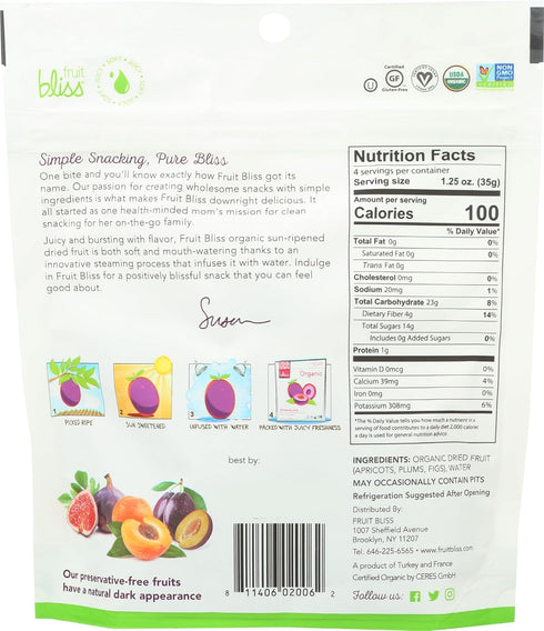 (1 Pack 5oz. Fruit Bliss Dried Fruit Mix Fruit Medley of Organic, Dried & Pitted Apricots, Plums & Figs - Organic Fruit