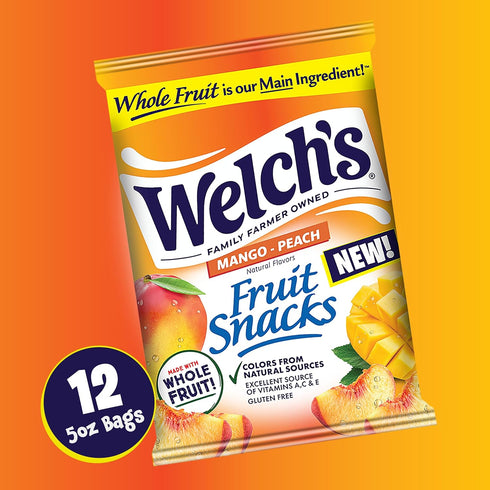 5oz Packs (Pack 12) Welch's Fruit Snacks, Mango Peach Snack Box, Gluten Free, Snack