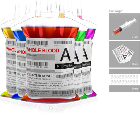 WYNK 20 Pack Halloween Decorations Blood Bag for Drink, 11.5 FL Oz Reusable Cups for Theme Parties