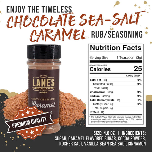 Lane's Chocolate Sea-Salt Caramel Seasoning - All-Natural Flavoring for Cake, Beverages & Popcorn, 4.6 Oz