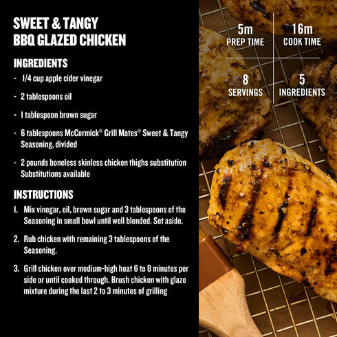 2.9 oz (Pack 2) McCormick Grill Mates Seasoning, Sweet & Tangy, Grilling Seasoning for Mouthwatering Chicken, Steak