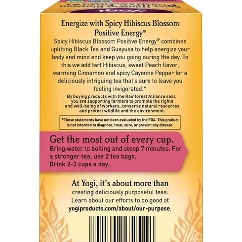 16 Pack (6 Packs) Yogi Tea Spicy Hibiscus Blossom Positive Energy Tea - Tea Bags per - Organic Herbal Tea to Support