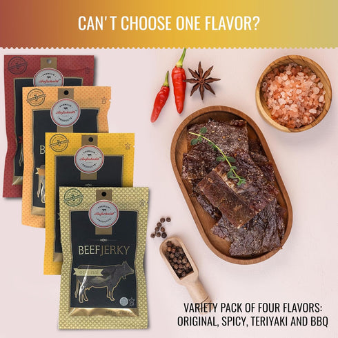 Premium Aufschnitt Products 5 Pack, Pack Aufschnitt Grass Fed Beef Jerky - Low Sodium, Certified Kosher - Made in USA