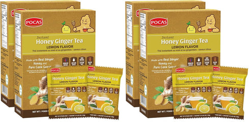 Pocas Honey Ginger Instant Tea Powder, Lemon Flavor 4-Pack, Ginger Extract & Real