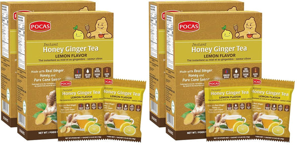 Pocas Honey Ginger Instant Tea Powder, Lemon Flavor 4-Pack, Ginger Extract & Real