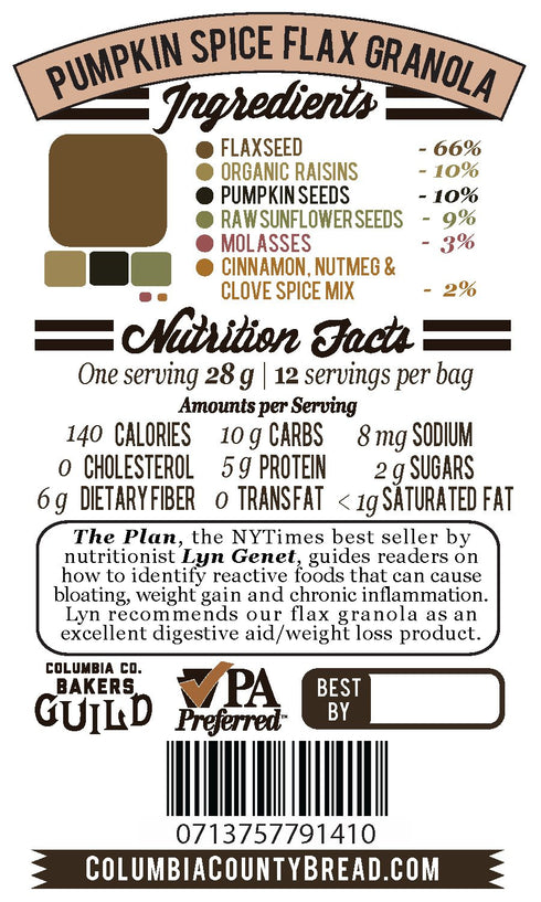 Columbia County Bread & Granola Pack: 12 oz, 3 pack Flax Granola - Variety Fruit & Berry, Pumpkin Spice, and Apple