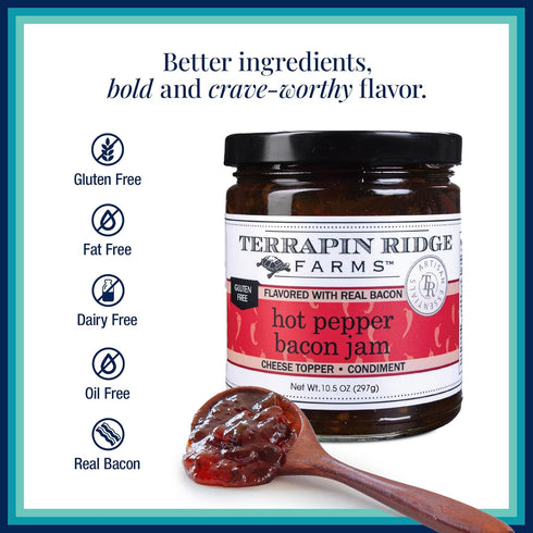10.5 oz Terrapin Ridge Farms Hot Pepper Bacon Jam Sweet & Spicy Spread with Real Bacon & Jalapeo Gourmet Condiment