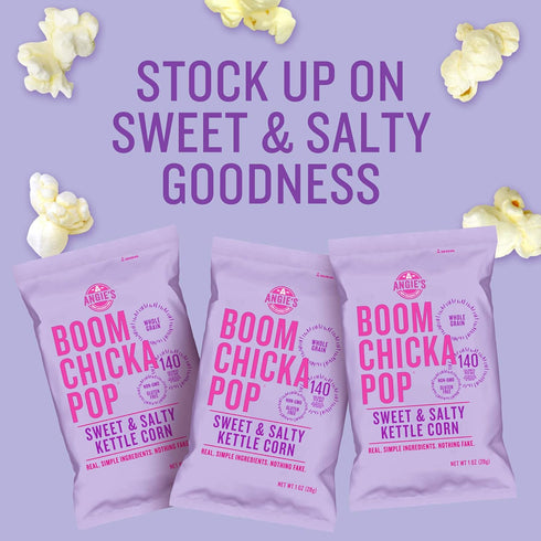 1 oz. (Pack 24) Angie's BOOMCHICKAPOP Sweet & Salty Kettle Corn Popcorn, Individual Bag