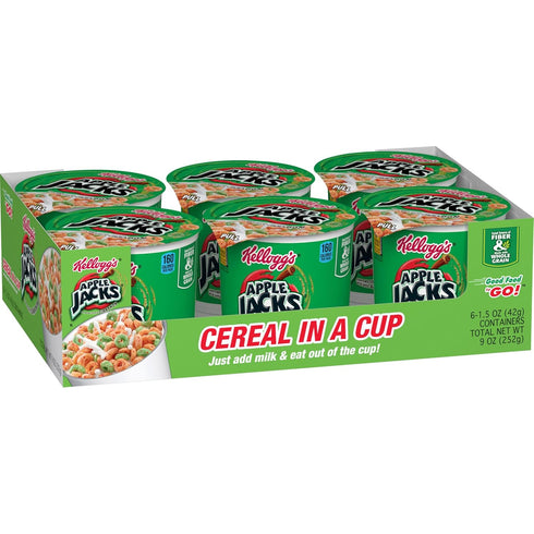 Kelloggs Apple Jacks Cold Breakfast Cereal Cups, 8 Vitamins and Minerals, Kids