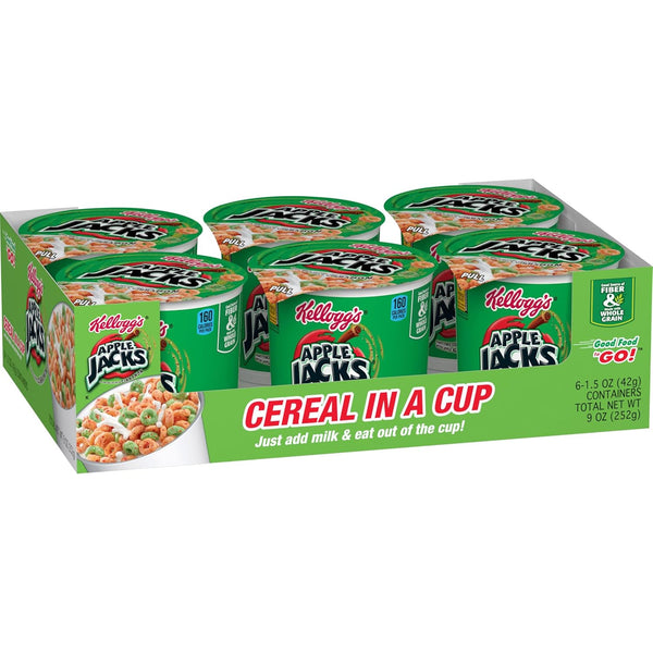 Kelloggs Apple Jacks Cold Breakfast Cereal Cups, 8 Vitamins and Minerals, Kids