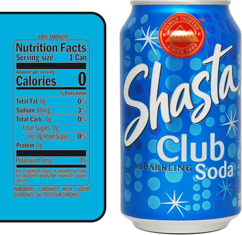 12-Pack 12oz Shasta Club Soda | of Cans | Crisp & Clean Carbonated Mixer | No Sugar, No Caffeine | Perfect