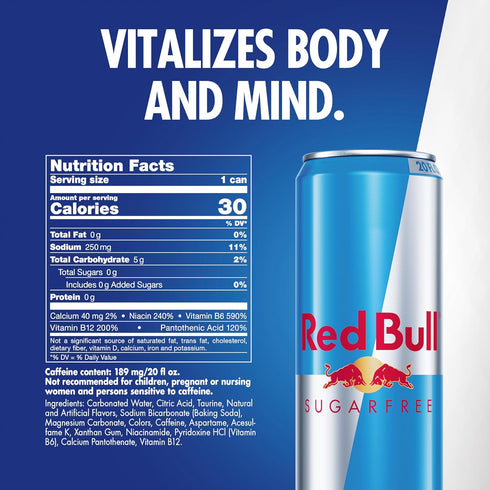 20 oz (Pack 12) Red Bull Energy Drink, Sugar Free, fl