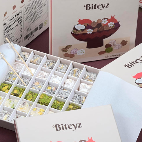 36 Biteyz Nutty Turkish Delight, Vegan Candy Gift Box - Assorted Gourmet Treats with Pistachios, Walnuts, Hazelnuts