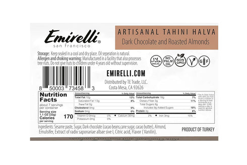 Emirelli Artisanal Halva Dessert – Authentic Middle Eastern Candy, Vegan 55%-Tahini Halwa, Dark Chocolate Flavor