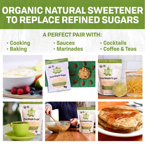 1 lb Maple Valley Organic Pure Maple Sugar Granulated, Natural Sugar Alternative, Good in Coffee, Baking, Cooking, Made