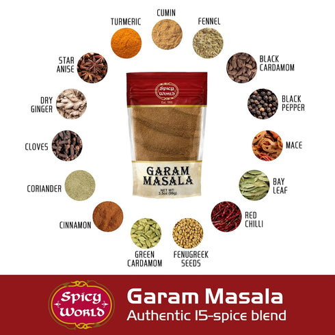 Spicy World 3.5 Oz Garam Masala Powder | Salt Free, Vegan | Indian Origin | Garam Masala Spice Powder