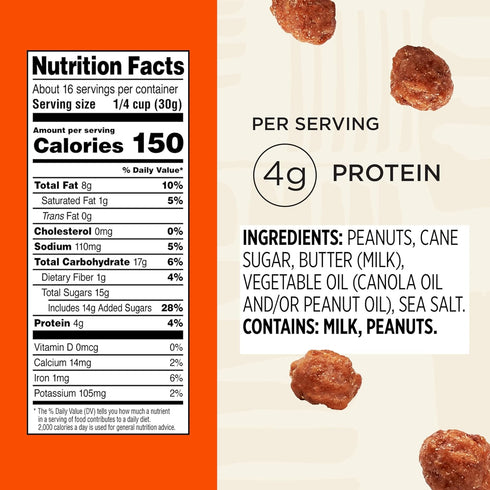 17 oz Snak Club Toffee Peanuts, Candied Peanuts with Praline Coat and Sweet Cream, Gluten-Free and Kosher Snack
