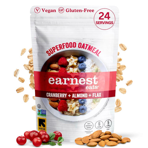 Earnest Eats Superfood Oatmeal Cranberry Almond Flax Vegan, Gluten-Free, 6g Plant Protein,