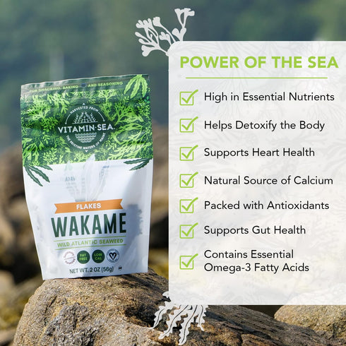VITAMINSEA Wakame Dried Seaweed | Wild North Atlantic Seaweed for Snacking, Soups & Salads | 2 oz Flakes Rich in