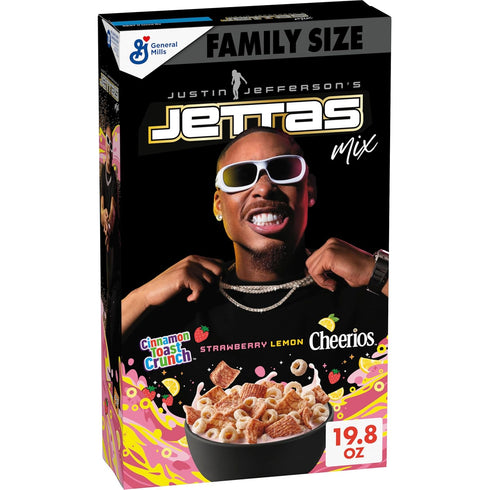 General Mills Justin Jefferson's Jettas Mix Cereal, Cinnamon Toast Crunch Strawberry and Frosted Lemon