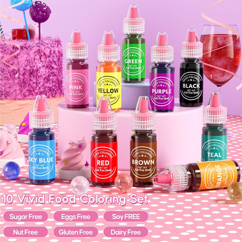 10 Set 0.25 oz (6 Food Coloring Liquid Colors for Baking,Cherrysea Food Grade Cake Food Coloring