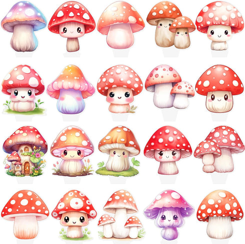 iPartyFun 48Pcs Summer Mushroom Theme Cupcake Toppers mushroom Birthday Party Decorations Woodland Cake Topper
