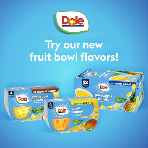 4oz 24 Dole Fruit Bowls No Sugar Added Snacks, Cherry Mixed Fruit Cups, Gluten & Dairy Free, Bulk Lunch Snacks for Kids