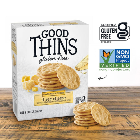 6 3.5 oz Good Thins Three Cheese Rice & Cheese Snacks Gluten Free Crackers, Bulk Snack Crackers, - Boxes