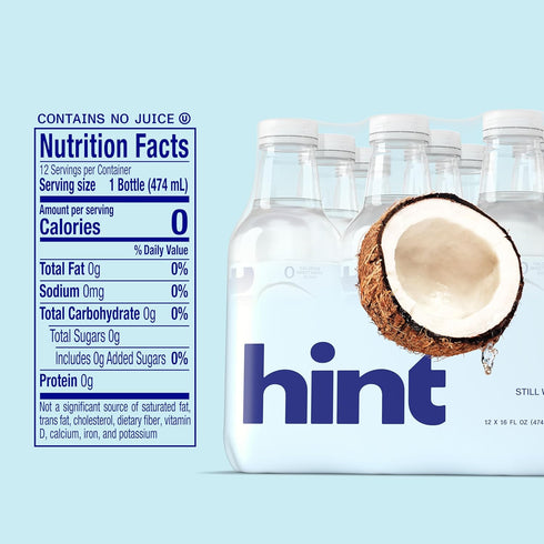 16 Oz (Pack 12) Hint Fruit-Infused Bottled Water, Coconut - Sugar Free Flavored Water with Zero Calories, Naturally