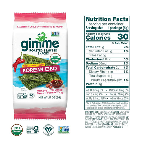 Gimme Omega3s Adults,6 Count (Pack 2) Seaweed Organic Premium Roasted Seaweed Snacks,Korean