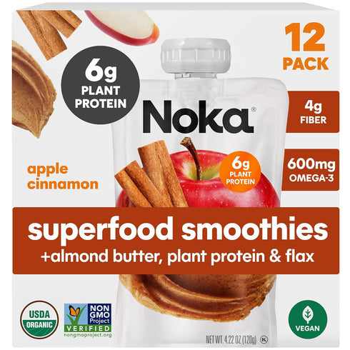 Noka Superfood Fruit Smoothie Pouches, Organic Applesauce Pouches with Apple, Cinnamon &