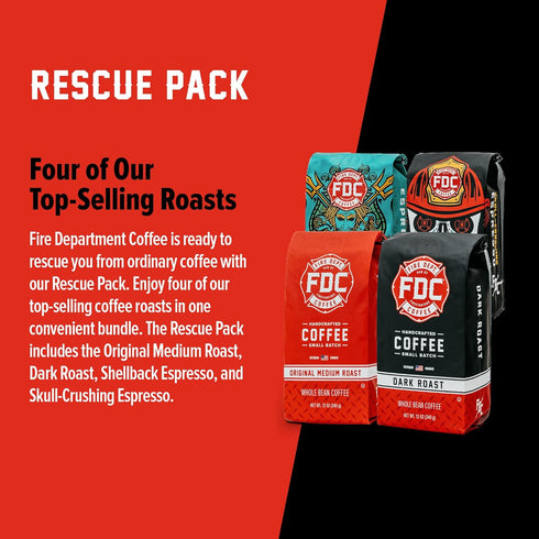 Pack Shellback (12oz, Pack 4) Fire Department Coffee - Gives Back to Firefighters - Rescue Variety - Whole Bean Coffee