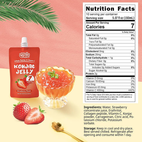 10-Pack (30g) 8 PackLow Konjac Jelly Pouch Drinkable Strawberry Flavor and High Protein Ramen Noodles Plain, Fat
