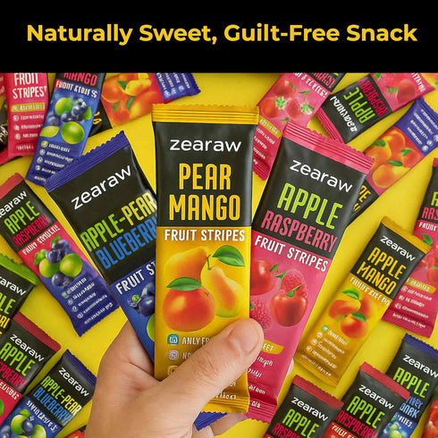 30 Pack ZEARAW Healthy Fruit Snacks for Adults and Kids Fruit Leather with Apple-Pear-Blueberry, Apple-Raspberry