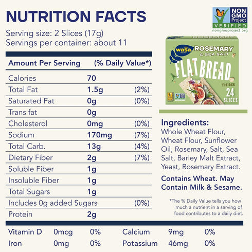 Pack (Pack 4), Wasa Flatbread Thins Variety of Rosemary & Sea Salt and Sesame & Sea Salt, Crackers, Non-GMO Ingredients