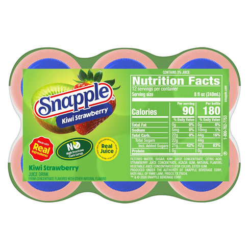 16 oz 6 pack Snapple Kiwi Strawberry Juice Drink, fl recycled plastic bottle