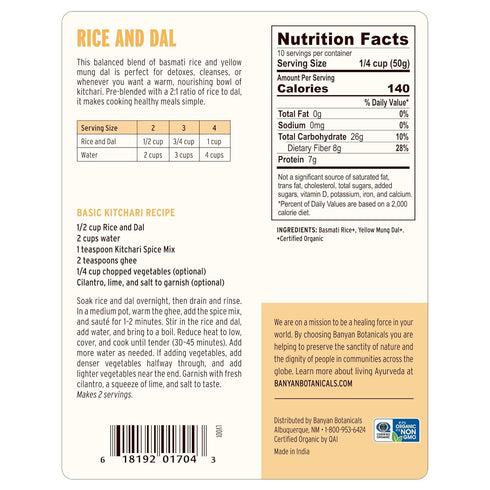 1.1 lbs. Banyan Botanicals Rice and Dal Pre-Blended Organic Yellow Mung Dal and Organic Basmati Rice for Kitchari Easy