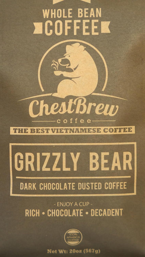 20 oz ChestBrew Grizzly Bear Chocolate Dusted Vietnamese Whole Bean Coffee