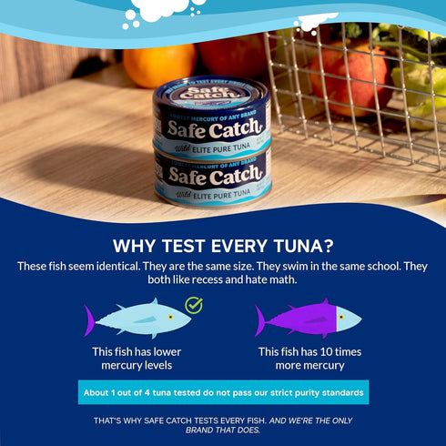 Whole30 5oz 12-Pack Safe Catch Canned Wild Tuna Fish, Wild Caught, Lowest Mercury, Gluten-Free, Kosher, Non-GMO