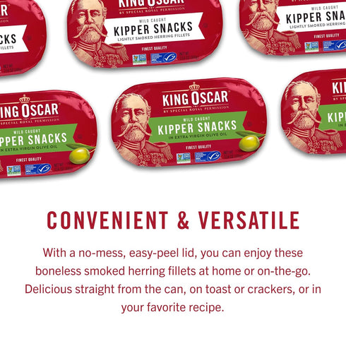 3.54 (Pack 1), King Oscar Kipper Snacks, Ounce Cans of Lightly Smoked Herring Fillets, Wild Caught Canned Herring