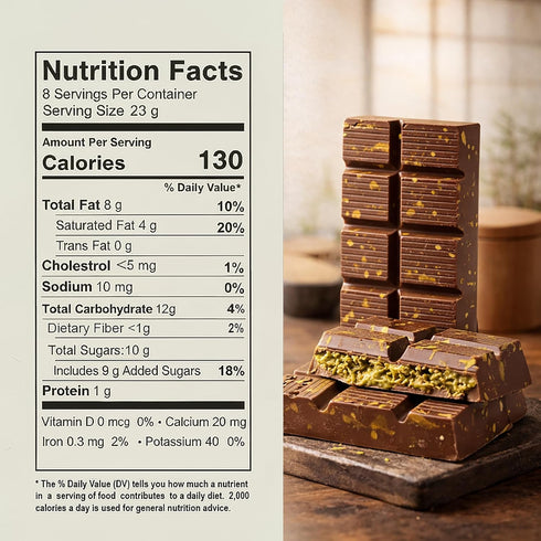 6.5oz (2-Pack) Dubai Chocolate Pistachio Bar - Handmade Kunafa Baklava-Inspired Dessert with European Milk Chocolate