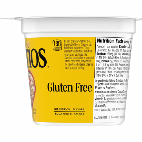1.3 oz Cheerios Breakfast Cereal Cup, Gluten Free, Single Serve Cereal